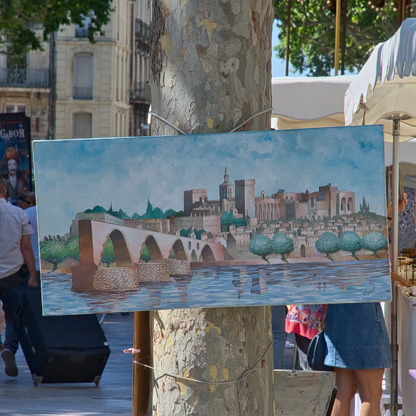 Tableau du pont d'Avignon sur la place de l'horloge.